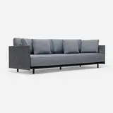 Francesco Rota, Harbour outdoor sofa, upholstery, dyed sassafras, polyester cording, enameled stainless steel