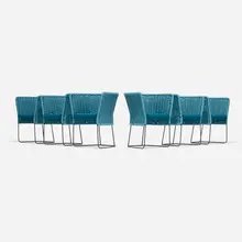 Francesco Rota, Ami outdoor chairs, set of six, rope, upholstery, enameled stainless steel