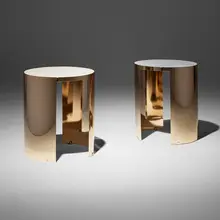 Alessandro Longhi, Sun occasional tables, pair, bronze, glass, marble