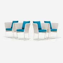 Francesco Rota, Ami outdoor chairs, set of four, rope, upholstery, enameled stainless steel