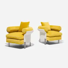 Rodolfo Dordoni, Mattia armchairs, pair, velvet, suede, nickel-plated steel