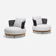 Marcio Kogan, Quadrado sofas, pair, upholstery, cording, teak, brass, enameled steel