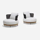 Marcio Kogan, Quadrado sofas, pair, upholstery, cording, teak, brass, enameled steel