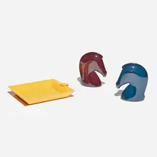 Hermès, Collection of three tabletop accessories, lacquered wood, leather