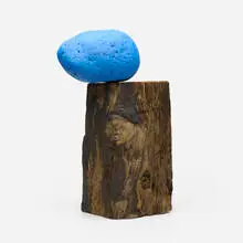 Jose Dávila, Untitled, 2021, wood, boulder and epoxy paint