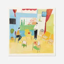Maira Kalman, Two Men in Interior, 2000, gouache on paper