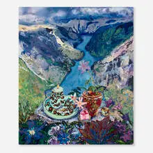 Lizbeth Mitty, Somber Turn, 2022, acrylic on canvas with collage elements