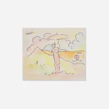 Sage/Sailboat III by Peter Max, ink and watercolor on paper, sold Jan 2026