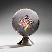 Untitled - Red by Jon Kuhn, 2008, ground, polished, and laminated glass, gold foil, stainless steel, sold Jan 2026