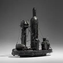 Hank Murta Adams, Still Life #5, 2007, cast black glass, copper