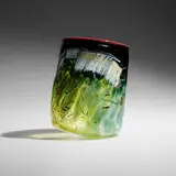 Yellow Soft Cylinder with Red Orange Lip Wrap by Dale Chihuly, 1987, hand-blown glass, sold Jan 2026