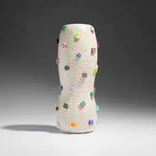 Lumpyware Murrine Pot by Richard Marquis, 2000, hand-blown glass, murrine, granulare technique, sold Jan 2026