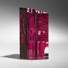 José Chardiet, Red Labyrinth, 2009, cast and polished glass, patinated brass