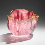 Pink and White Macchia with Yellow Lip Wrap by Dale Chihuly, 1986, hand-blown glass, sold Jan 2026