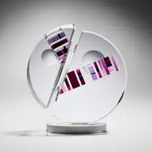 Toland Sand, Cycling Optical Purple, 2012, ground, polished, and laminated optical crystal, stainless steel