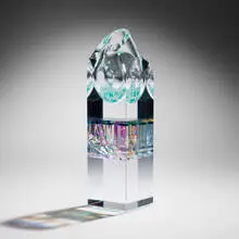 Toland Sand, Spherical Reflections in Bluegreen, 2019, ground, polished, and laminated optical crystal