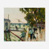 Bernard Lamotte, Figures along River’s Edge, oil on panel