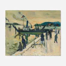 Bernard Lamotte, Figures along River’s Edge, oil on panel