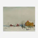 Walter Emerson Baum, Untitled (Winter in Rural Town), oil on board