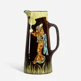 Rhead Faience Japanese Birdimal tankard with woman standing near a tree by attribution for Weller Pottery Frederick Hurten Rhead, sold Jun 2024