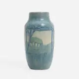 Scenic vase with crepe myrtles and landscape by attribution for Newcomb College Pottery Sadie Irvine, sold Jun 2024
