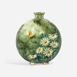 Rettig-Valentien Pottery, Early Cincinnati Limoges canteen vase with a butterfly and daisies