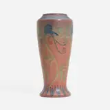 Decorated Mat/Double Vellum vase with stylized columbine flowers by Louise Abel for Rookwood Pottery, sold Jun 2024