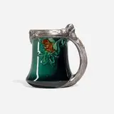 Sea Green presentation mug with clovers and silver overlay by Edward T. Hurley for Rookwood Pottery, sold Jun 2024