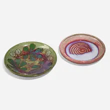 Plates, set of two by Auguste Delaherche, c. 1900, glazed stoneware, sold Jun 2024