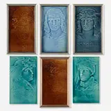 Collection of six Shakespeare portrait tiles by J. & J.G. Low Art Tile Works, 1885, glazed earthenware, sold Jun 2024