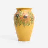 Decorated Mat/Double Vellum vase with stylized chrysanthemums by Louise Abel for Rookwood Pottery, sold Jun 2024