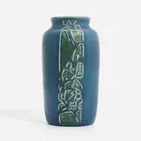 Vase with stylized leaves and seed pods by Elizabeth and Hannah Overbeck for Overbeck Pottery, sold Jun 2024
