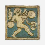 Grueby Faience Company, Cupid with Cymbals tile, model 664