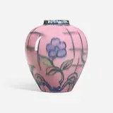 Decorated Porcelain vase with stylized columbine and trellis by Janet Harris for Rookwood Pottery, sold Jun 2024