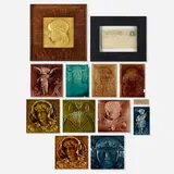Collection of tiles and ephemera by J. & J.G. Low Art Tile Works, c. 1883, glazed earthenware, printed paper, sold Jun 2024