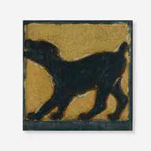 Rookwood Faience, Barking Black Puppy (Rare architectural tile), c. 1910, glazed earthenware