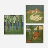 Collection of three tiles by Grueby Faience Company, c. 1905, glazed earthenware decorated in cuenca, sold Jun 2024