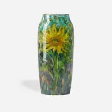 Paul J. Katrich, Vase with Van Gogh-style sunflower and iris landscape
