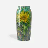 Paul J. Katrich, Vase with Van Gogh-style sunflower and iris landscape