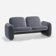 Ray Wilkes, Chiclet settee, mohair upholstery, enameled steel