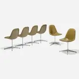 Charles and Ray Eames, Wire Mesh chairs model PKC-1, set of six, 1955, vinyl, polished aluminum, enameled steel, plastic