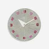 Meridian wall clock by George Nelson & Associates, c. 1965, glazed ceramic, lacquered aluminum, brass, sold May 2025