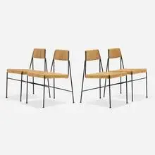 Arthur Umanoff, Dining chairs, set of four, c. 1955, painted iron, paper cord