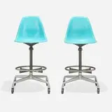 Charles and Ray Eames, Drafting stool model 622NS, pair, molded fiberglass, cast aluminum, lacquered steel, stainless steel