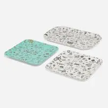 Sea Things trays, set of three by Charles and Ray Eames, 1954, transfer-printed plastic, sold May 2025