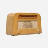 Charles and Ray Eames, Radio, model 302, c. 1946, oak plywood, painted glass, fabric, plastic