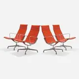 Charles and Ray Eames, Aluminum Group lounge chairs, set of four, polished aluminum, vinyl