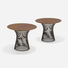 Occasional tables model 3710, pair by Warren Platner, bronze-plated steel, stained oak, sold May 2025
