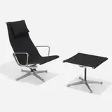 Charles and Ray Eames, Aluminum Group lounge chair and ottoman, aluminum, wool upholstery, lacquered steel, plastic