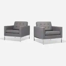 Lounge chairs, pair by Florence Knoll, upholstery, chrome-plated steel, sold May 2025